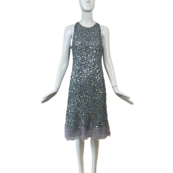 VALENTINO 00's Vintage Dusty Powder Blue Embellished Dress - Picture 4 of 10